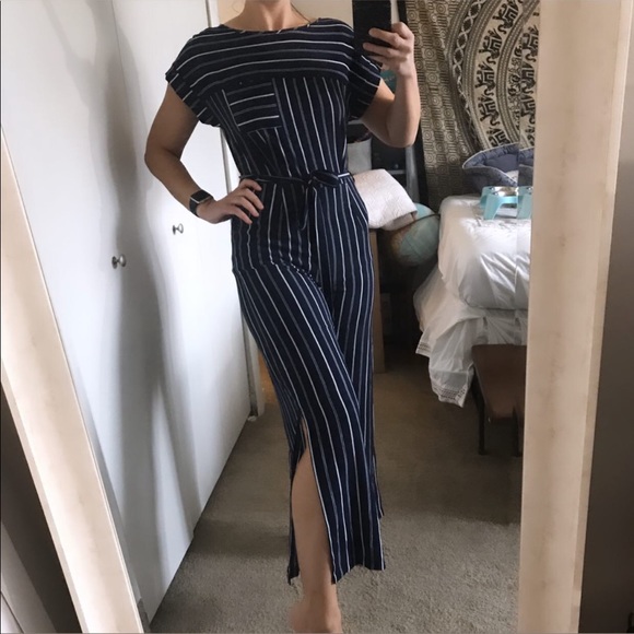 Monteau Pants - Monteau Blue and white striped jumpsuit size Large
